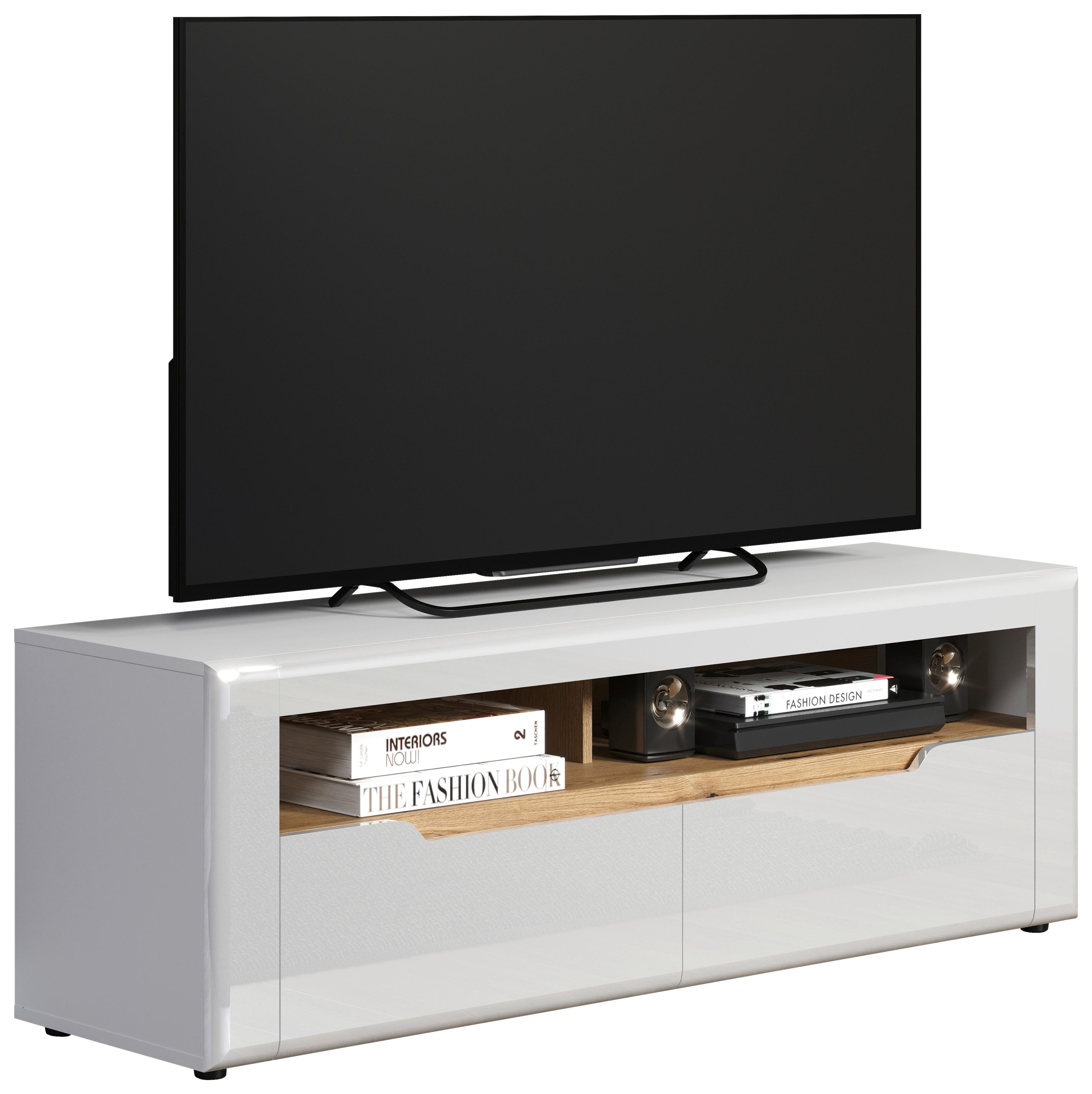 TV-Lowboard Marlon Eiche Evoke Coast Nachbildung weiß Hochglanz B/H/T: ca. 150x50x40 cm Marlon - Eiche/weiß (150,00/50,00/40,00cm)