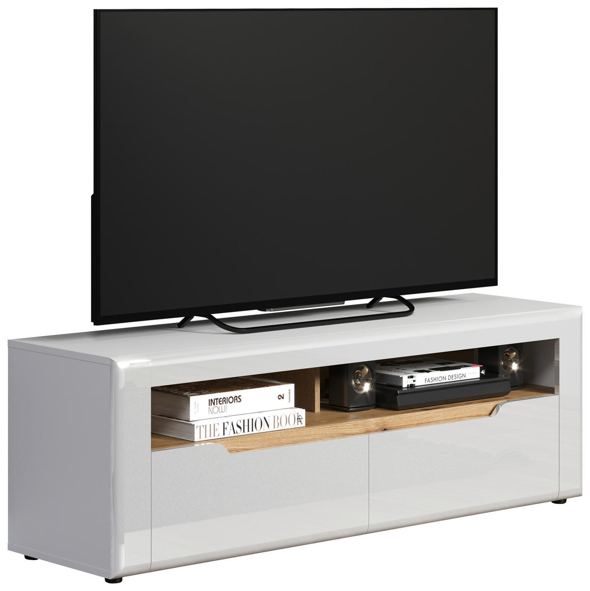 TV-Lowboard Marlon Eiche Evoke Coast Nachbildung weiß Hochglanz B/H/T: ca. 150x50x40 cm Marlon - Eiche/weiß (150,00/50,00/40,00cm)