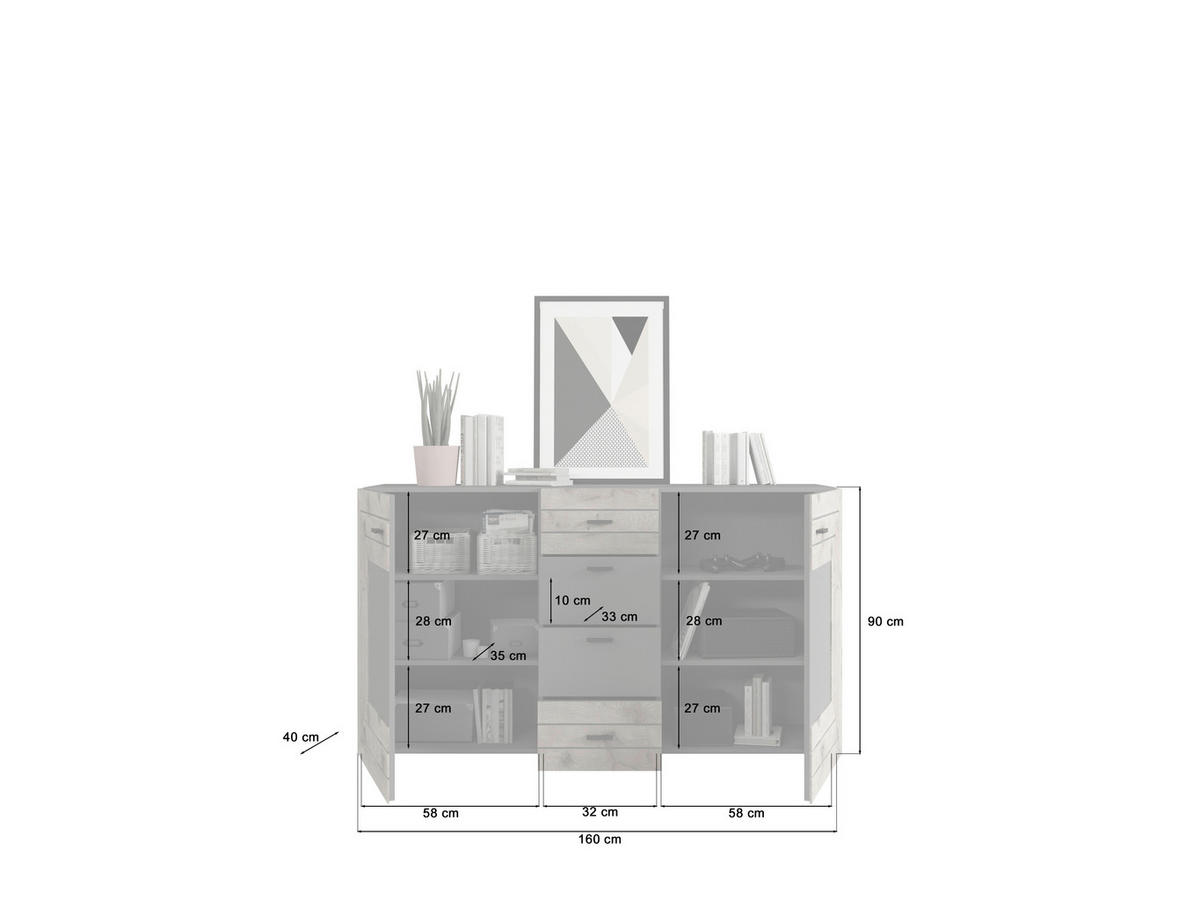 Sideboard Freno B/H/T: ca. 160x90x40 cm Freno - Eiche/schwarz (160,00/90,00/40,00cm) - xonox.home