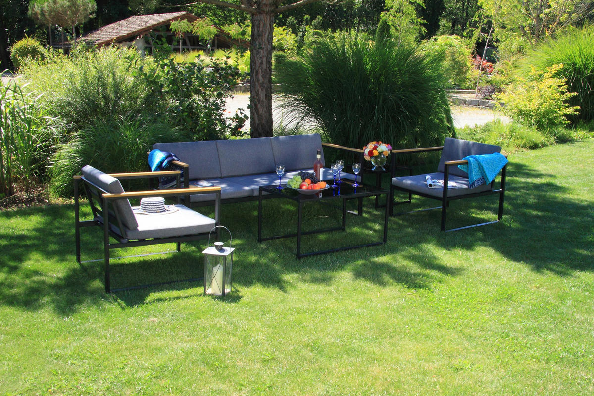 Acamp Loungeset Space anthrazit Stahl Space - anthrazit/teak - Acamp