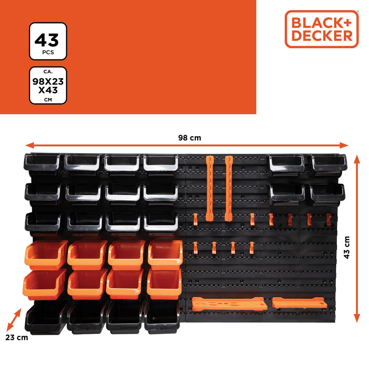 BLACK+DECKER Werkzeugwand orange B/H/L: ca. 14,2x56,3x50 cm Werkzeugwand_43tlg. - orange/schwarz (50,00/14,20/56,30cm) - BLACK+DECKER
