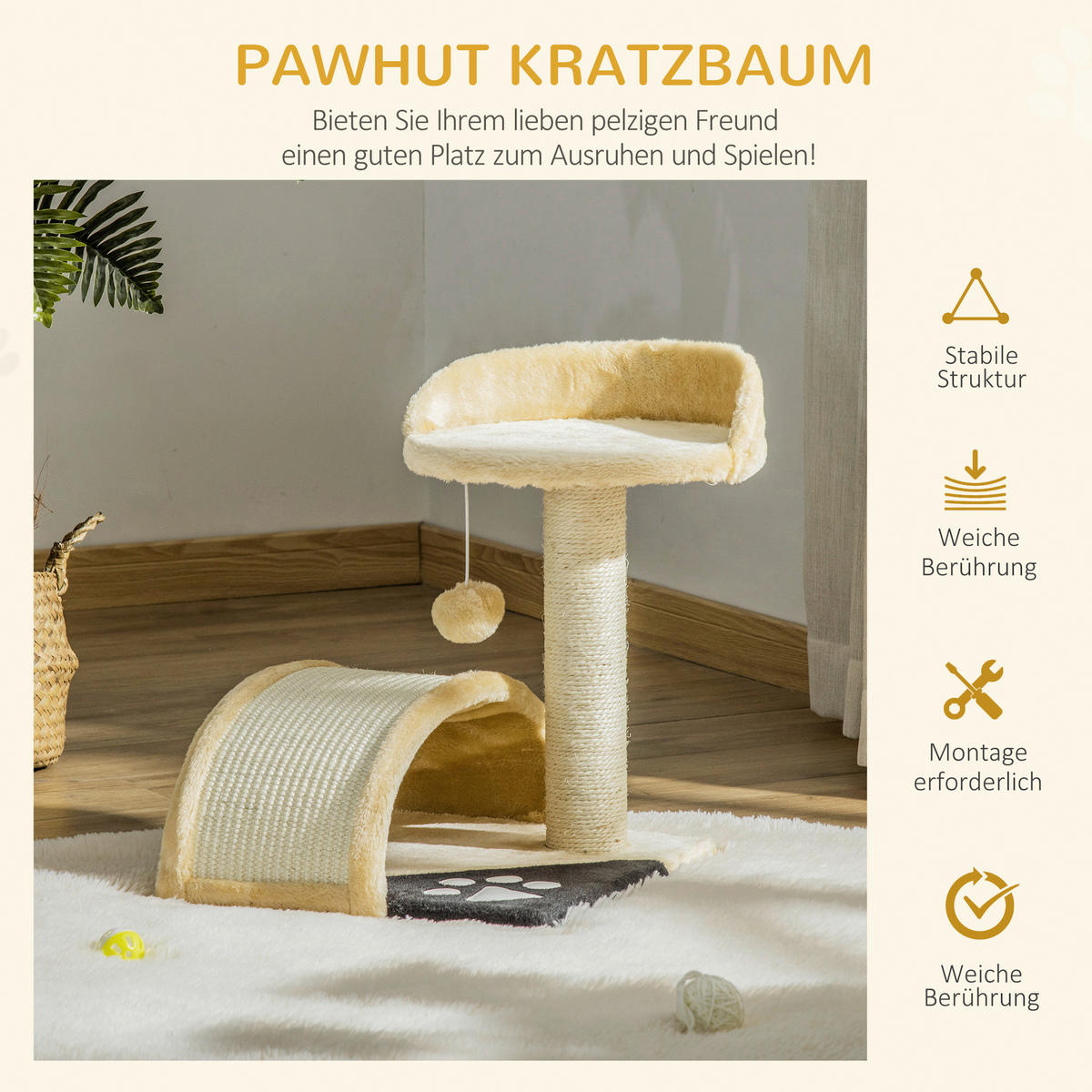 PawHut Kratzbaum beige Edelstahl B/H/L: ca. 37x35,5x46 cm Kratzbaum - beige (46,00/37,00/35,50cm) - PawHut