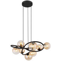 GLOBO LED-Pendelleuchte 10676 mattschwarz amber Metall Glas H/D: ca. 120x65 cm 8.0 Brennstellen TUBERIUS - mattschwarz/amber (65,00/120,00cm) - GLOBO