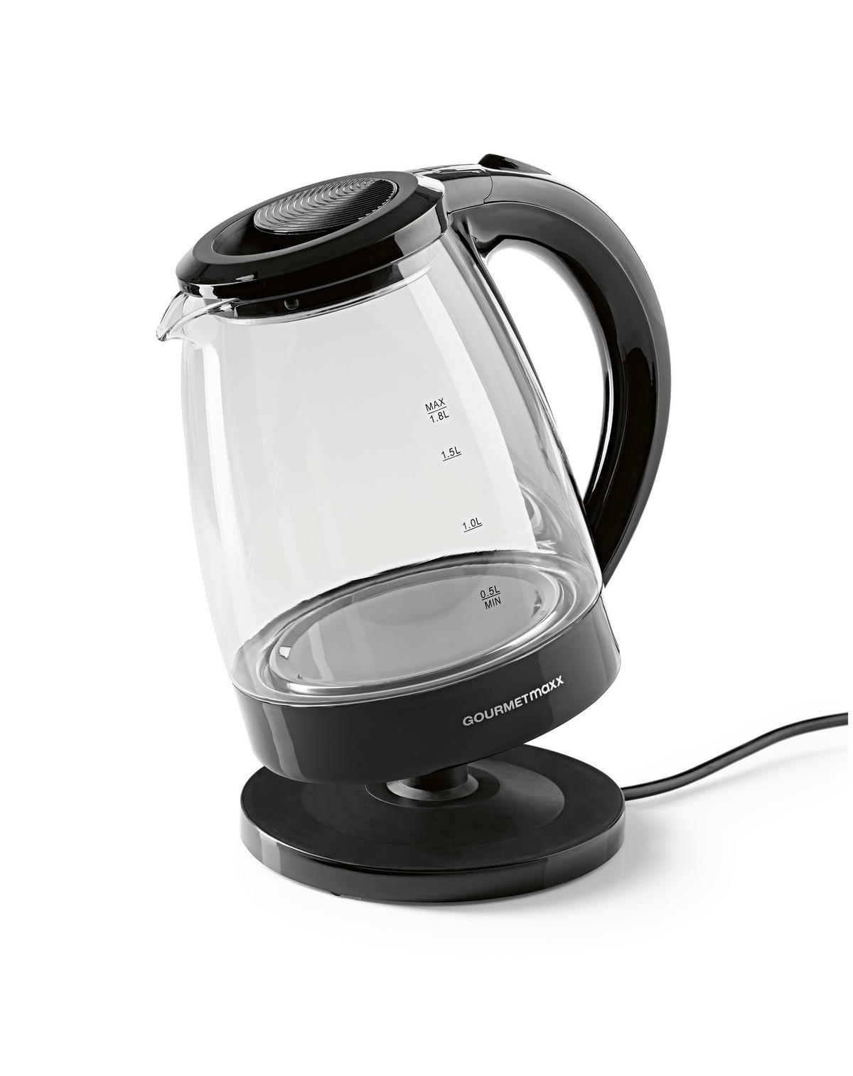 GOURMETmaxx Wasserkocher Wasserkocher_Glas - schwarz (22,00/19,00/23,00cm) - GOURMETmaxx