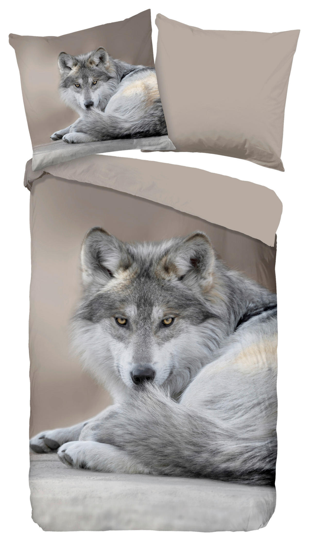 Bettwäsche Wolf taupe Polyester B/L: ca. 135x200 cm Wolf - taupe (135,00/200,00cm) - Pure
