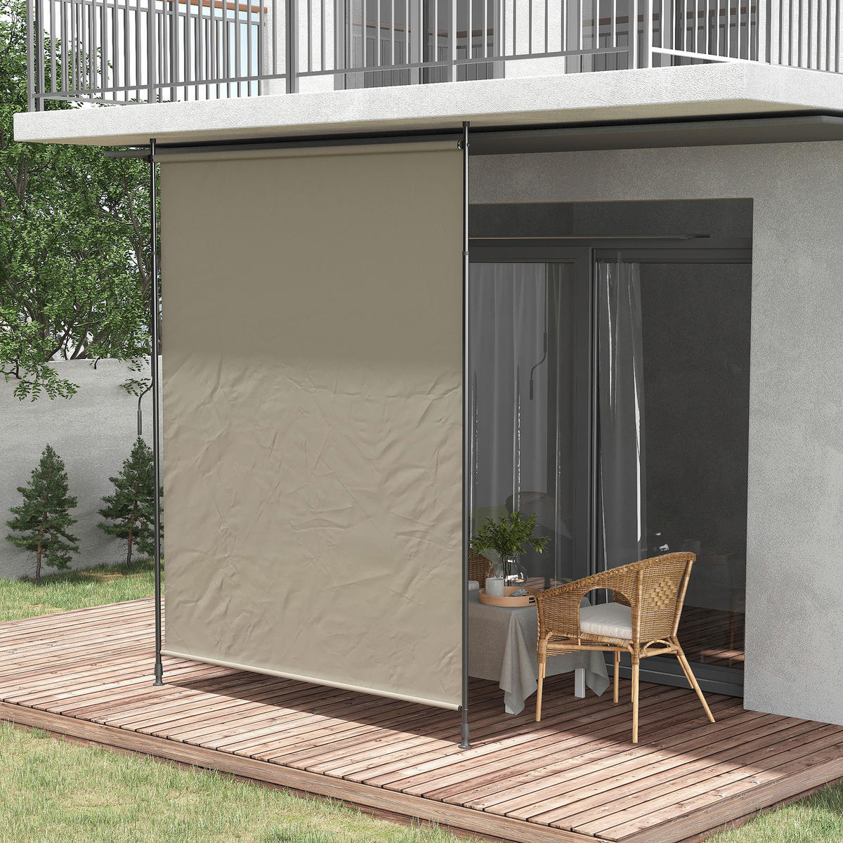 Outsunny Seitenmarkise sand Aluminium B/H/L: ca. 3,8x305x200 cm Seitenmarkise - sand (200,00/3,80/305,00cm) - Outsunny