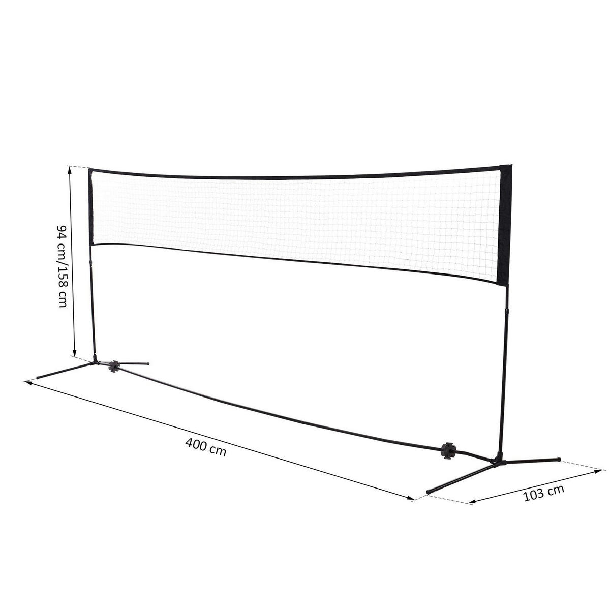HOMCOM Badmintonnetz schwarz B/H/T: ca. 400x158x103 cm Badmintonnetz höhenverstellbar - schwarz (400,00/158,00/103,00cm) - HOMCOM