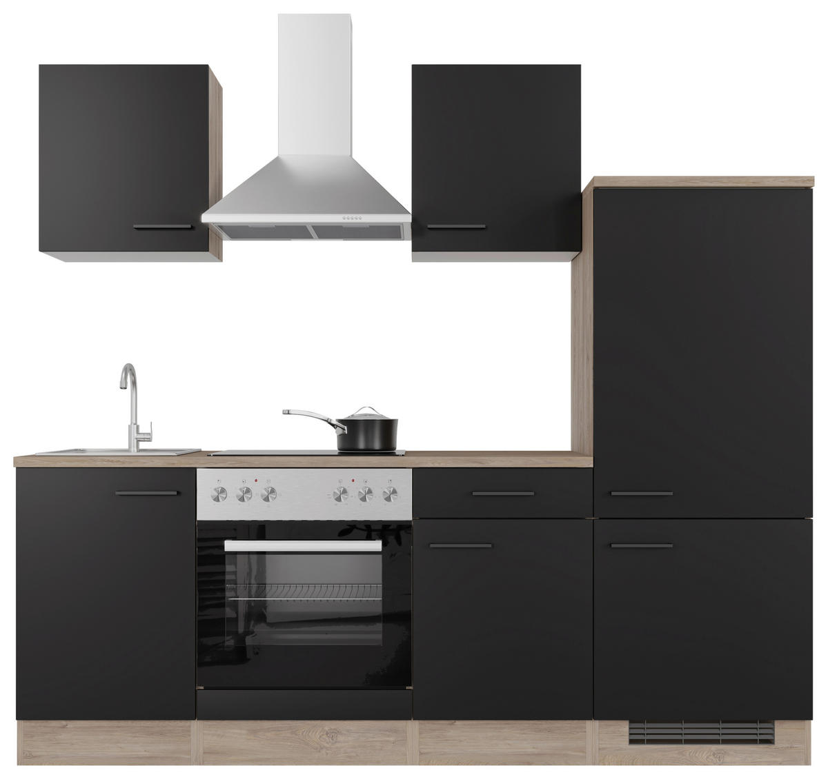 Küchenblock Capri schwarz matt B/H/T: ca. 220x200x60 cm Capri - schwarz/Oak (220,00/200,00/60,00cm) - Flex-Well