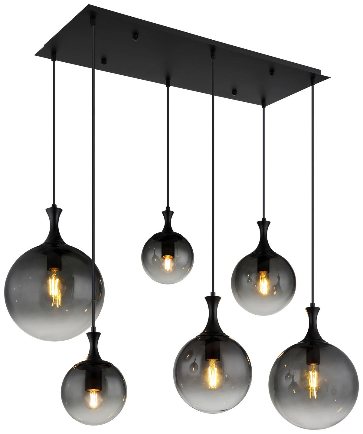 GLOBO LED Pendelleuchte Rauch mattschwarz Kunststoff Glas Metall B/H/T: ca. 97x141x48 cm 6.0 Brennstellen DALTON - mattschwarz/Rauch (97,00/141,00/48,00cm) - GLOBO