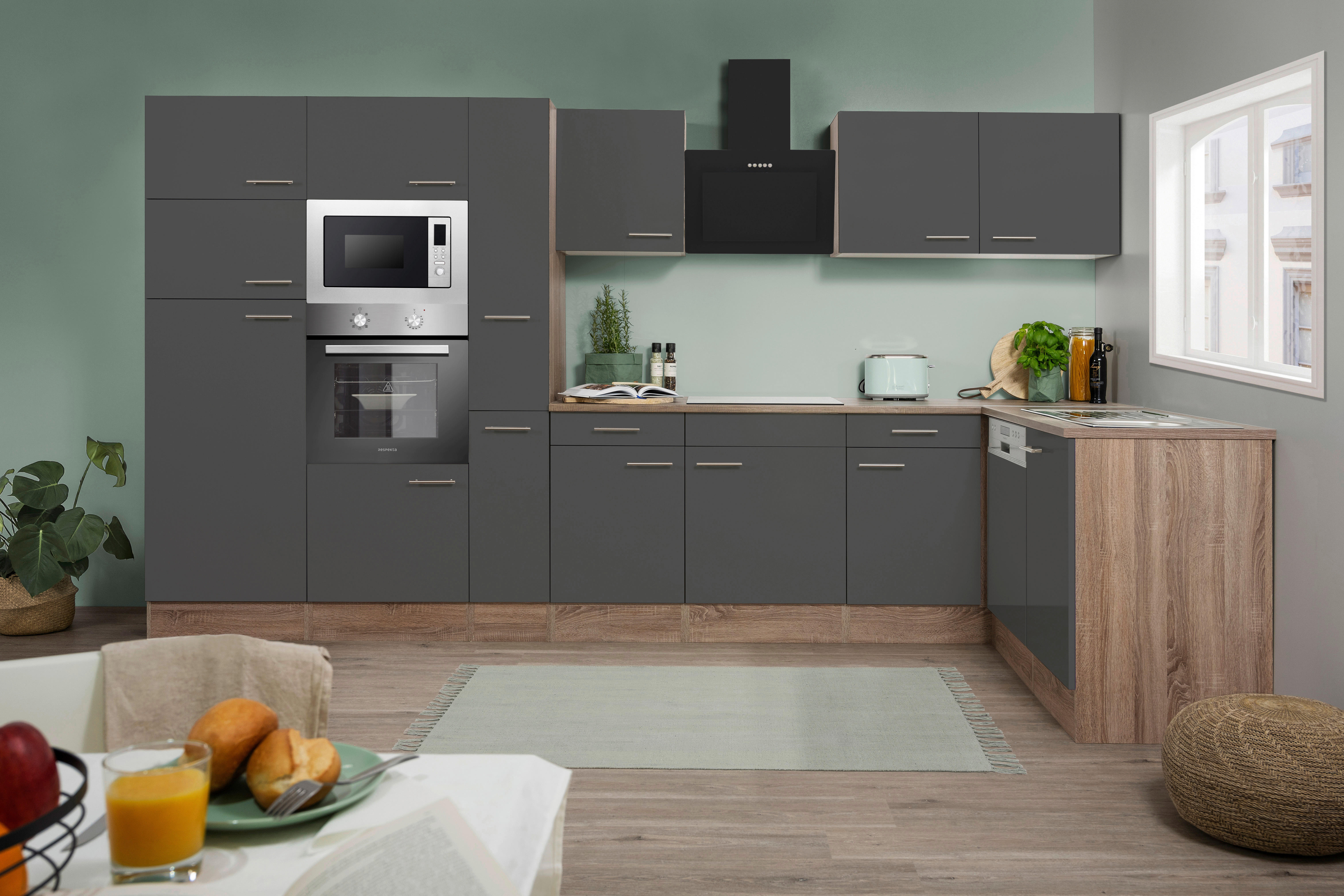 Respekta Winkelküche KBL370EYGMISGKE grau B/H/T: ca. 370x205x172 cm KBL370EYGMISGKE - Eiche/grau (370,00/205,00/172,00cm) - Respekta