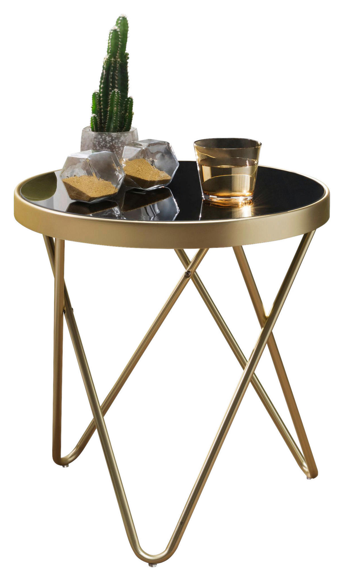 Beistelltisch schwarz gold Lack matt Glas Stahl B/H/T: ca. 42x46x42 cm Beistelltisch - gold/schwarz (42,00/46,00/42,00cm) - Wohnling