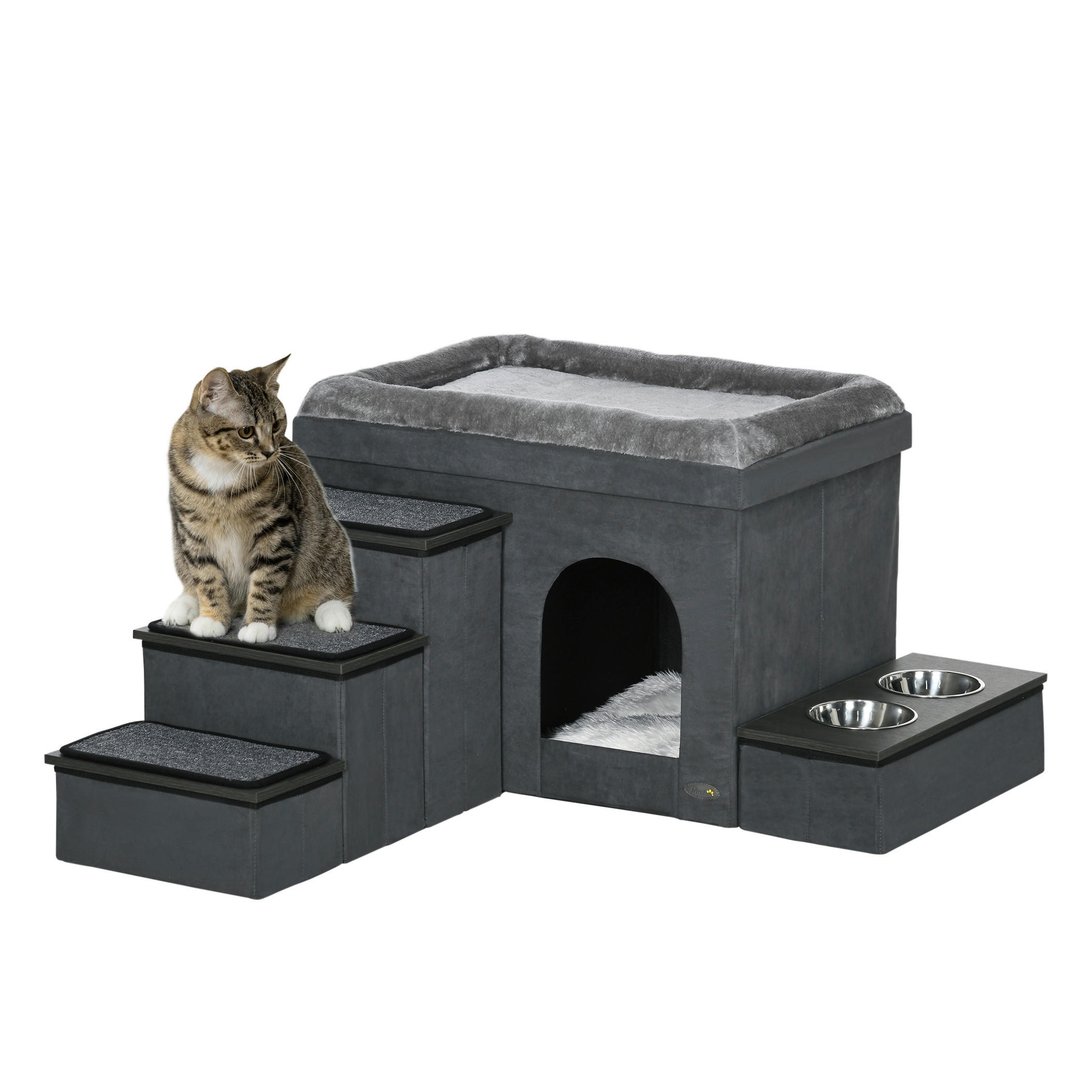 PawHut Katzen-Zubehör grau Edelstahl B/H/L: ca. 50x70x51,5 cm Katzenhütte - grau (51,50/50,00/70,00cm) - PawHut
