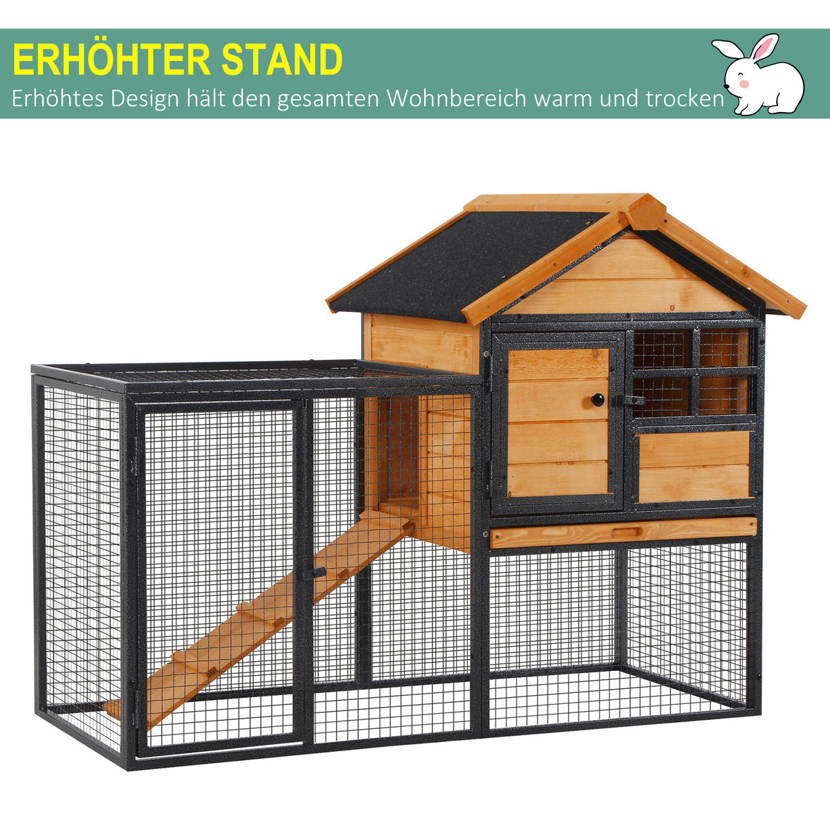 PawHut Stall dunkelgrau Holz B/H/L: ca. 63x122x92 cm Kaninchenstall - gelb/dunkelgrau (92,00/63,00/122,00cm) - PawHut
