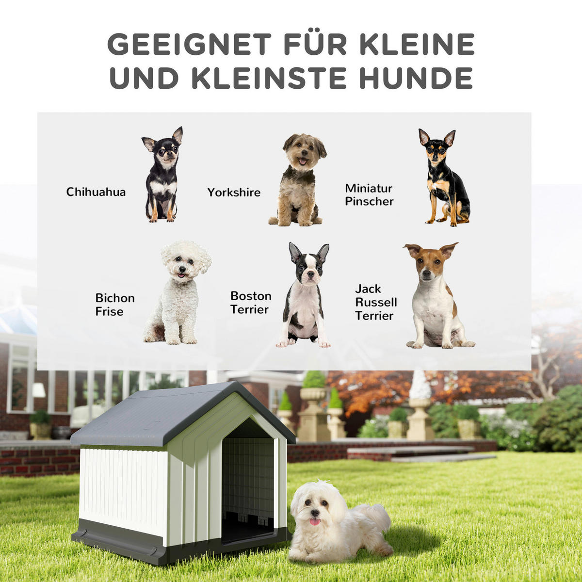 PawHut Hundehütte grau Kunststoff B/H/L: ca. 61x60x62 cm Hundehütte - weiß/grau (62,00/61,00/60,00cm) - PawHut