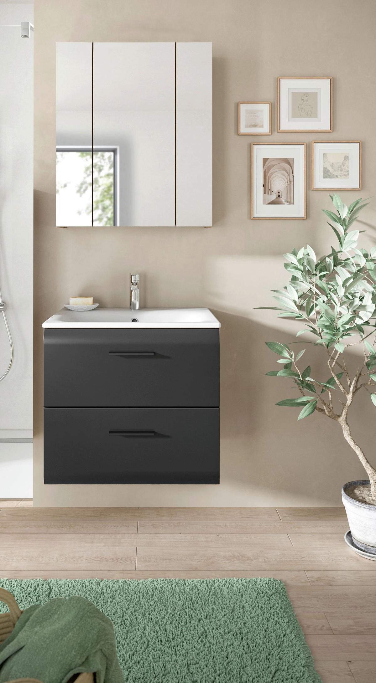 Badezimmer-Set Ice Nox Oak Nachbildung schwarz matt B/H/T: ca. 60x185x46 cm Ice - schwarz (60,00/185,00/46,00cm) - xonox.home