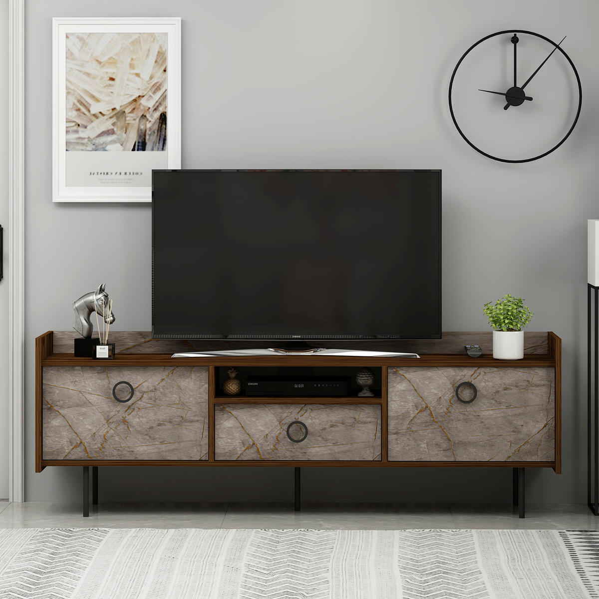 TV-Lowboard Büsra walnuss Nachbildung grau B/H/T: ca. 184x63x37 cm Büsra - walnuss/grau (184,00/63,00/37,00cm) - moebel17