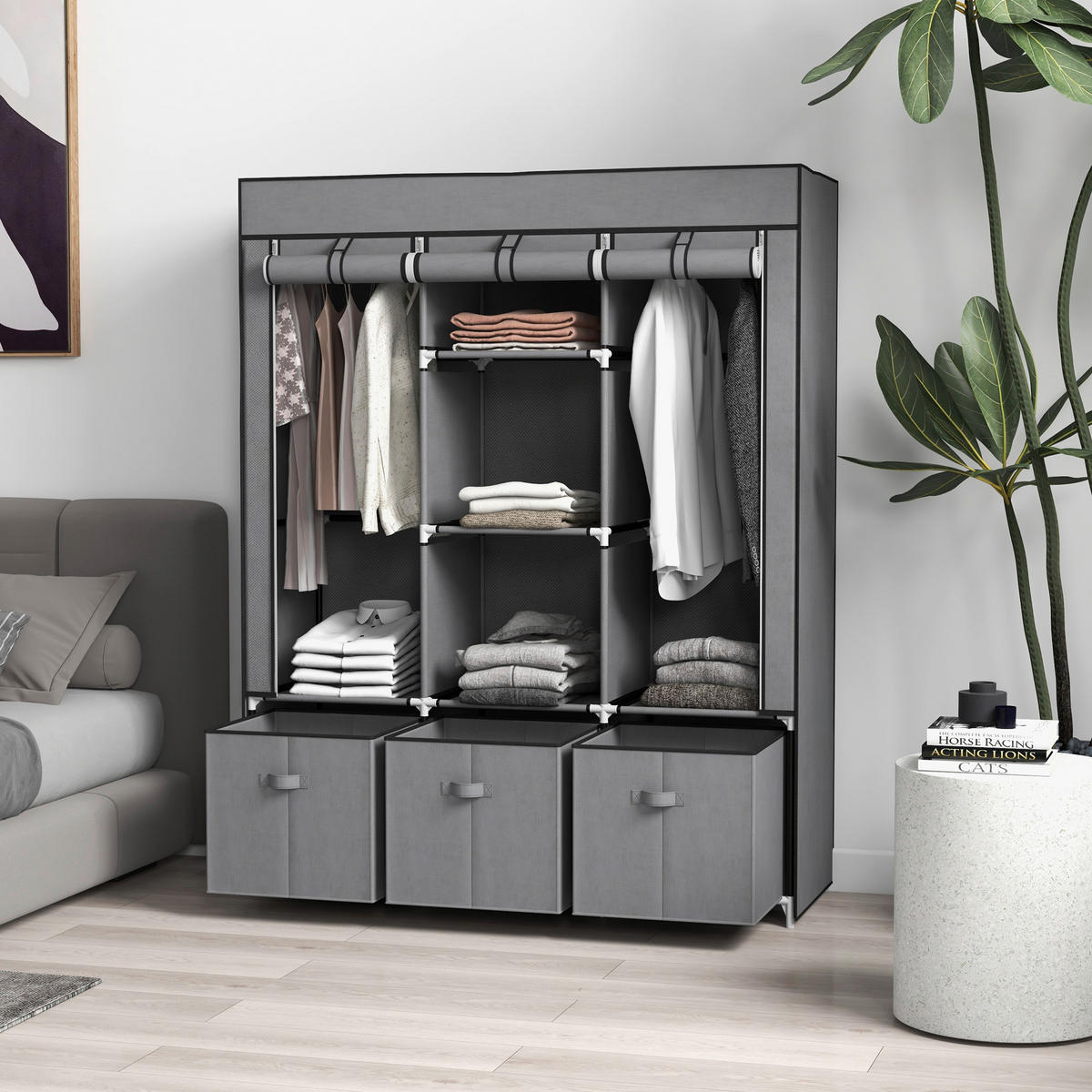 HOMCOM Kleiderschrank dunkelgrau Polypropylen B/H/L: ca. 43x125x162,5 cm Stoffschrank - dunkelgrau (162,50/43,00/125,00cm) - HOMCOM