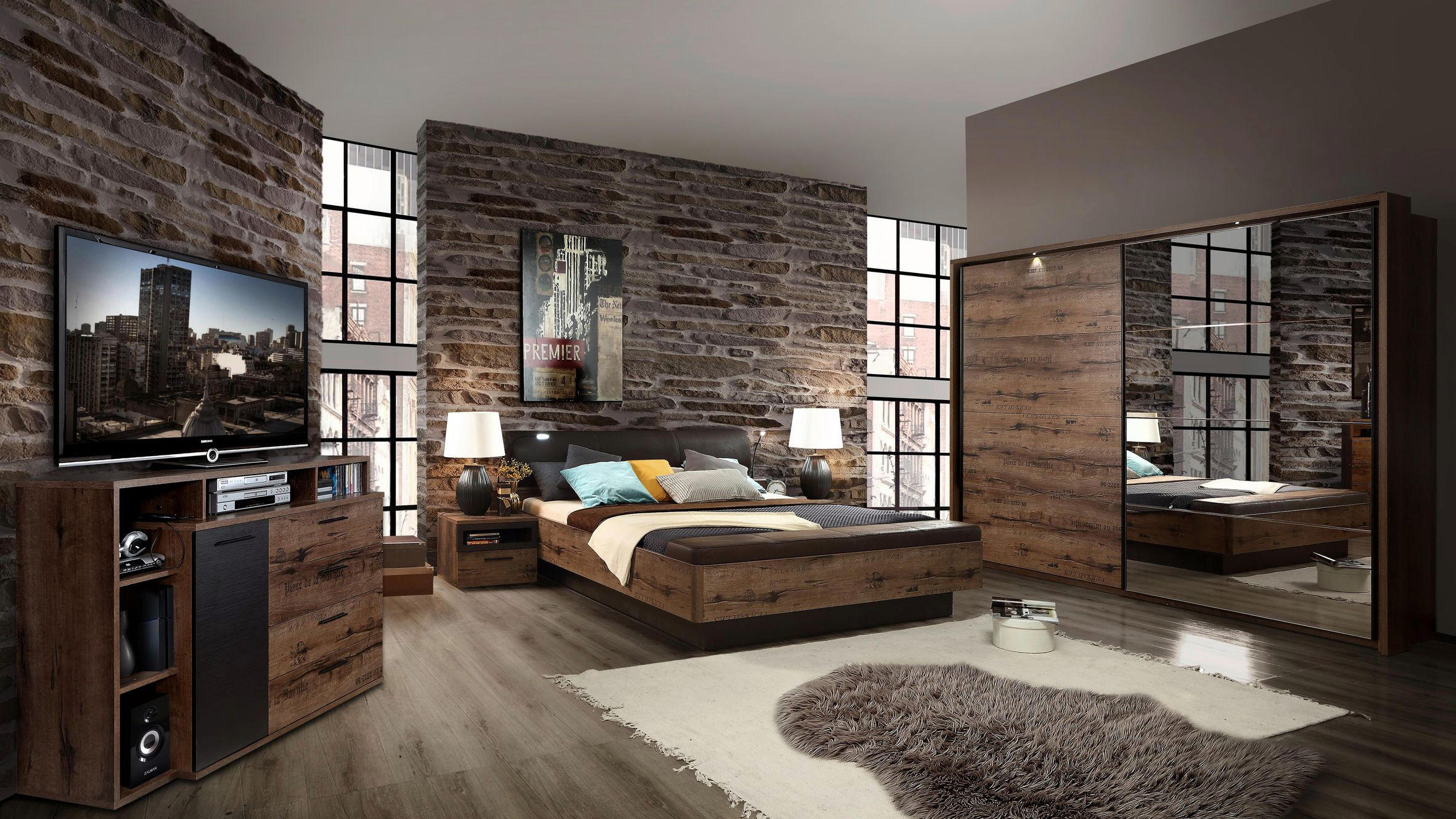 Schwebetürenschrank  schlamm Eiche Nachbildung B/H/T: ca. 269,9x209,7x61,2 cm Jacky_Schwebetürenschrank - Eiche/schlamm (269,90/209,70/61,20cm)