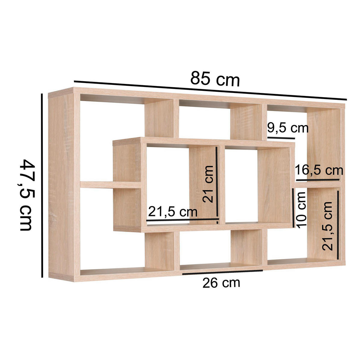 Wandregal Eiche Sonoma Nachbildung B/H/T: ca. 85x47,5x16 cm Wandregal - Eiche (85,00/47,50/16,00cm) - Wohnling