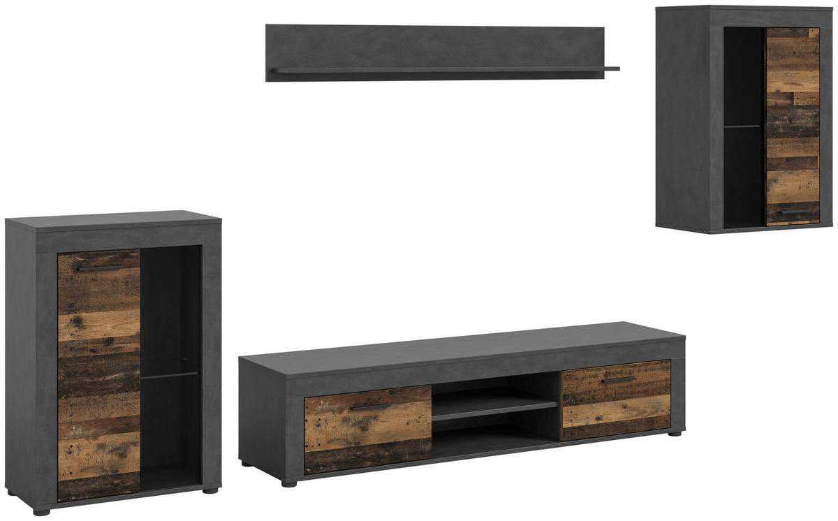 Wohnwand Jam Matera Nachbildung Old Wood Nachbildung B/H/T: ca. 169x310x35 cm Jam - (169,00/310,00/35,00cm) - xonox.home