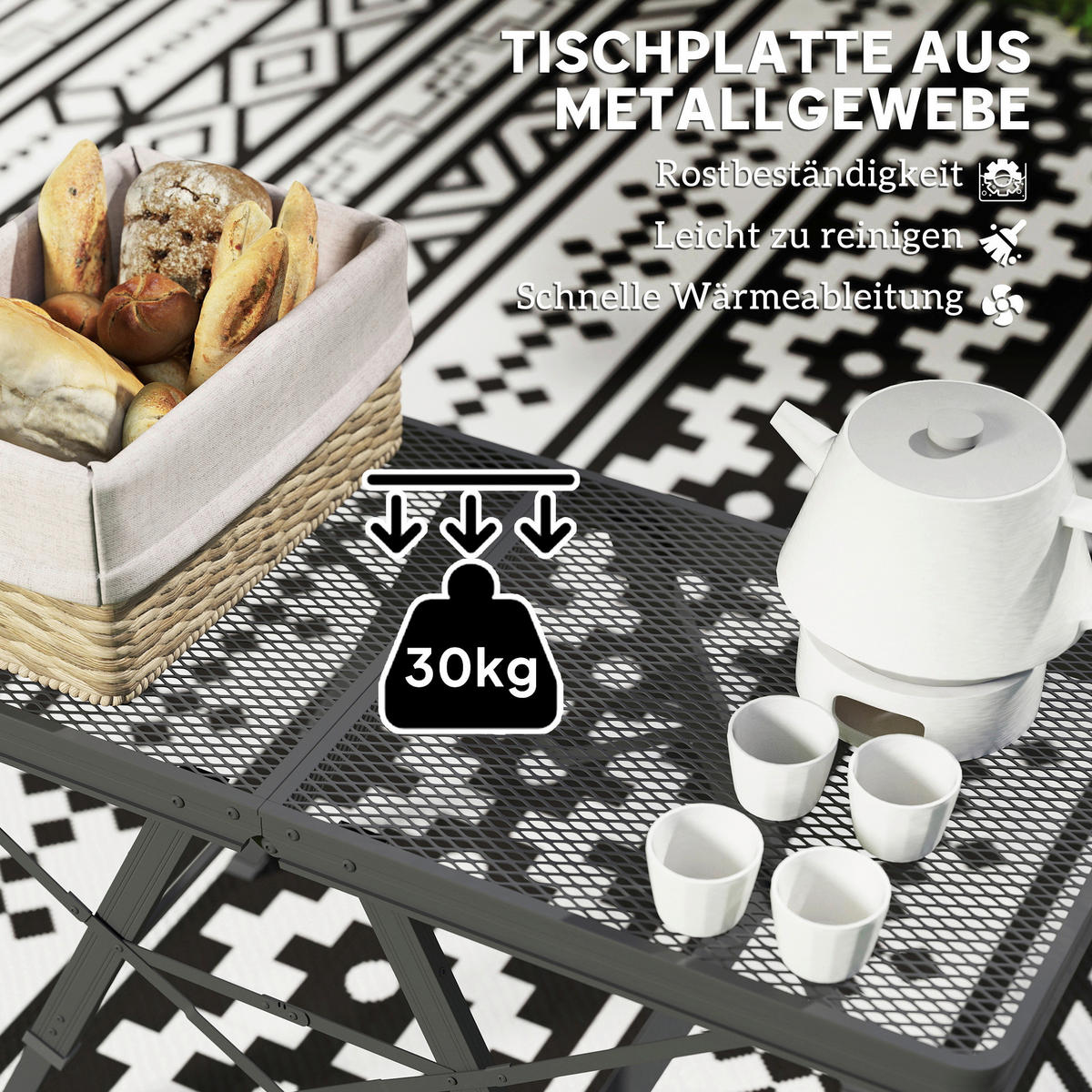 Outsunny Campingtisch schwarz Metall B/H/L: ca. 40,5x58x90 cm Campingtisch - schwarz (90,00/40,50/58,00cm) - Outsunny