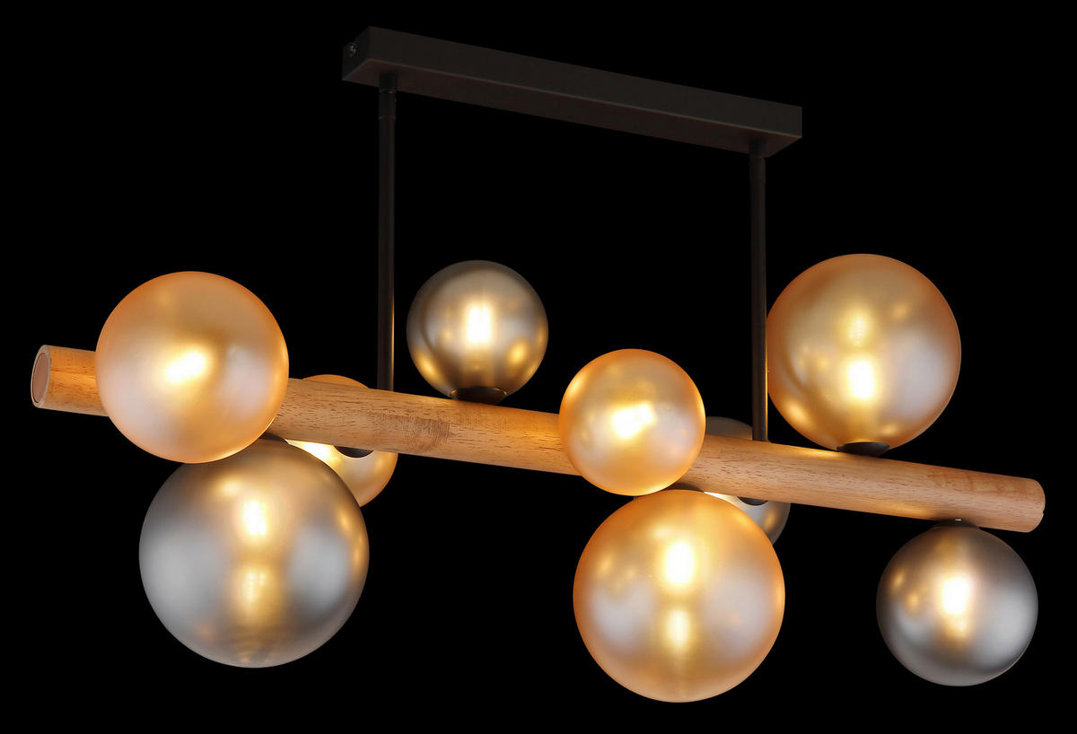 GLOBO LED-Deckenleuchte amber Rauch dunkelbraun Holz Glas Metall B/H/L: ca. 29x45x78 cm 9 Brennstellen RIHA - dunkelbraun/amber (78,00/29,00/45,00cm) - GLOBO