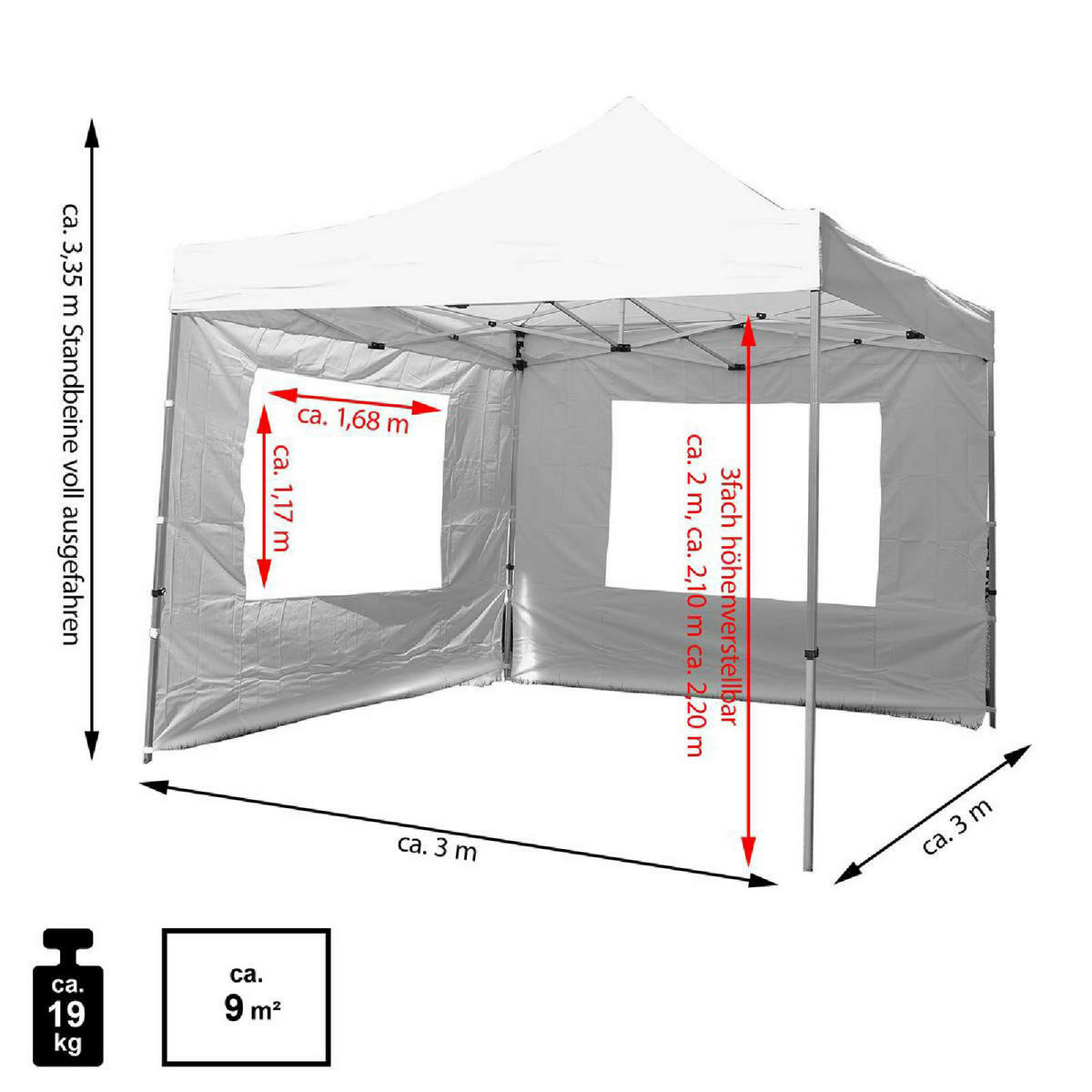 VCM Faltpavillon PROFI weiß Polyester-Mischgewebe B/H/L: ca. 300x220x300 cm PROFI - weiß (300,00/300,00/220,00cm) - VCM