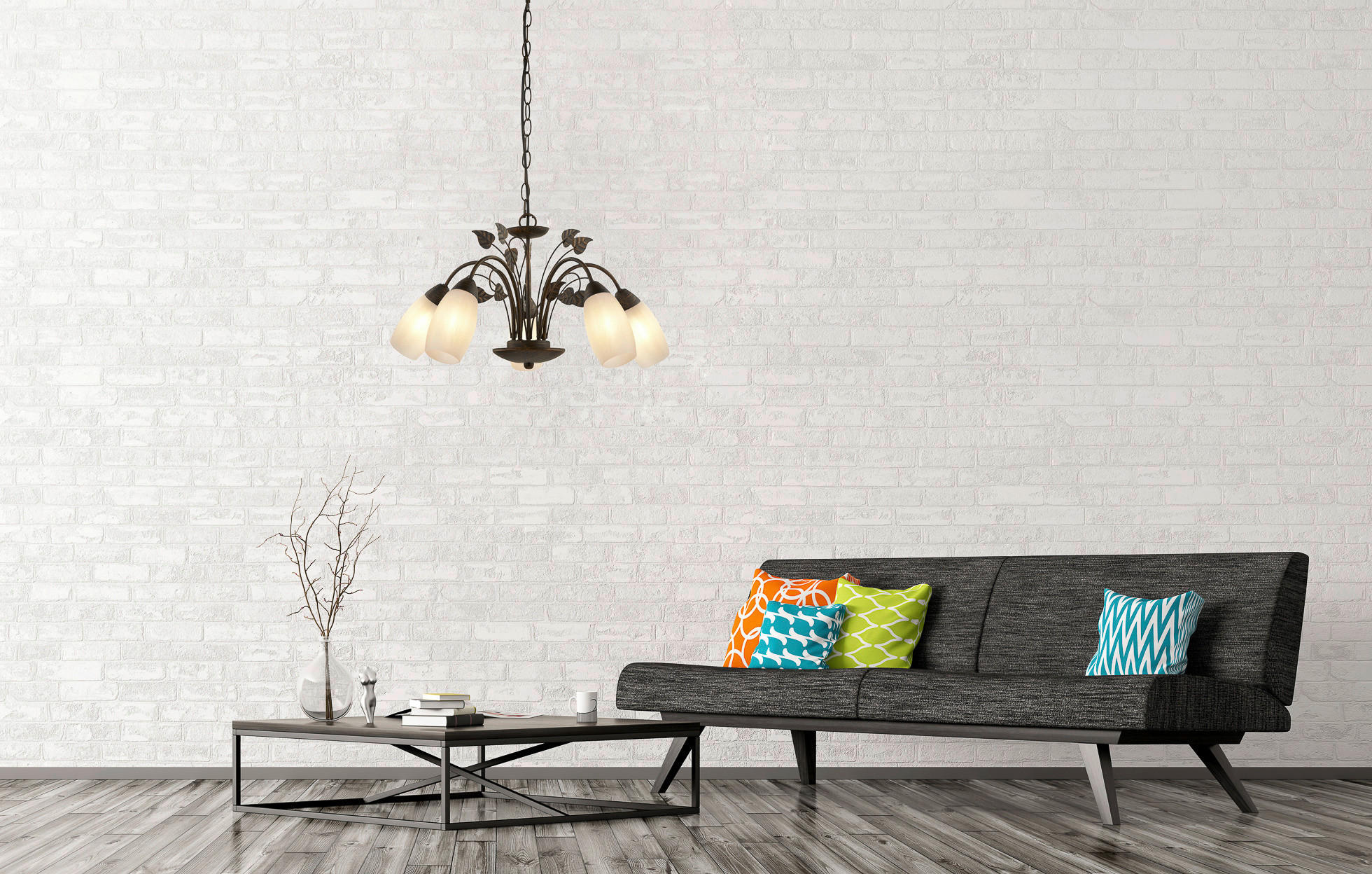 GLOBO Pendelleuchte VENEZIA 30800523X rost warmweiß Metall Glas H/D: ca. 150x50 cm E14 5 Brennstellen VENEZIA - warmweiß/rost (50,00/150,00cm) - GLOBO