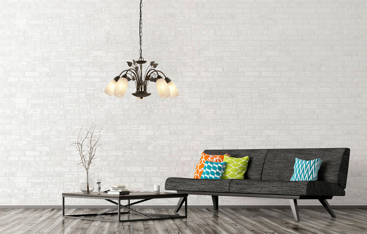 GLOBO Pendelleuchte VENEZIA 30800523X rost warmweiß Metall Glas H/D: ca. 150x50 cm E14 5 Brennstellen VENEZIA - warmweiß/rost (50,00/150,00cm) - GLOBO