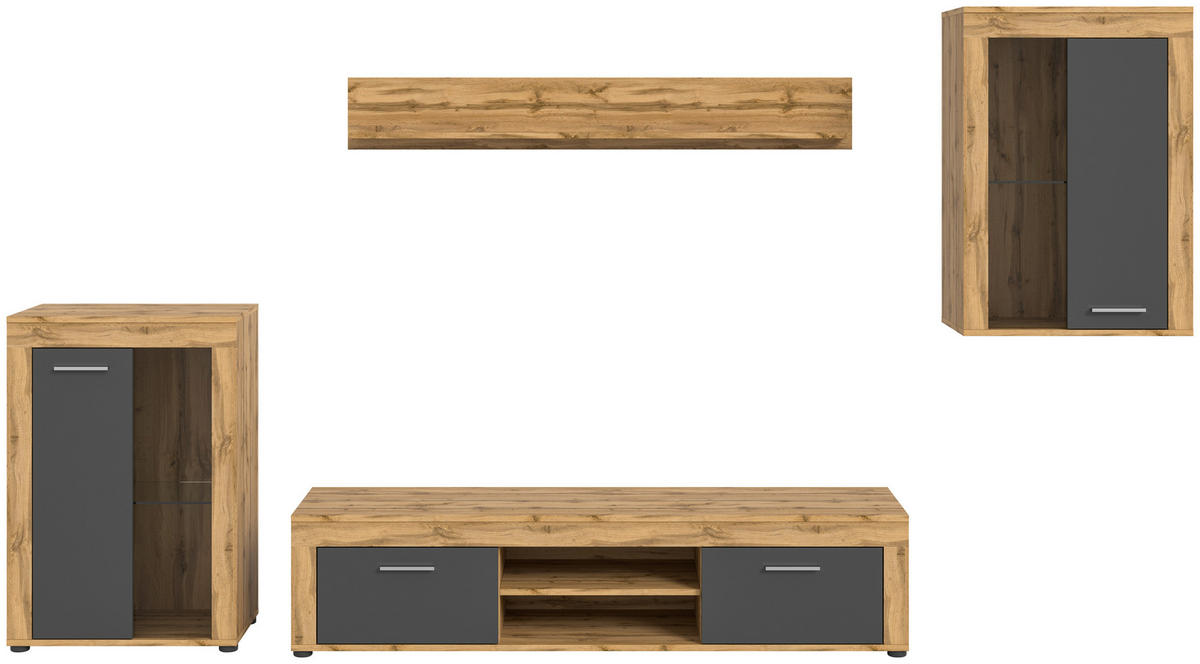 Wohnwand Jam Eiche Wotan Nachbildung grau B/H/T: ca. 310x169x35 cm Jam - Eiche/grau (310,00/169,00/35,00cm) - xonox.home
