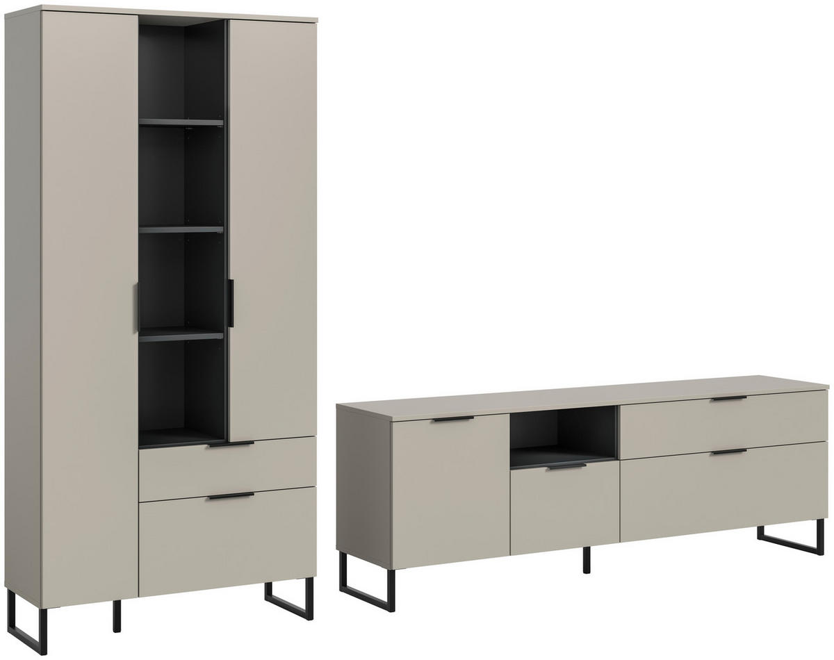 Wohnwand Noida Kaschmirgrau Nachbildung schwarz B/H/T: ca. 290x192x41 cm Noida - schwarz (290,00/192,00/41,00cm) - xonox.home
