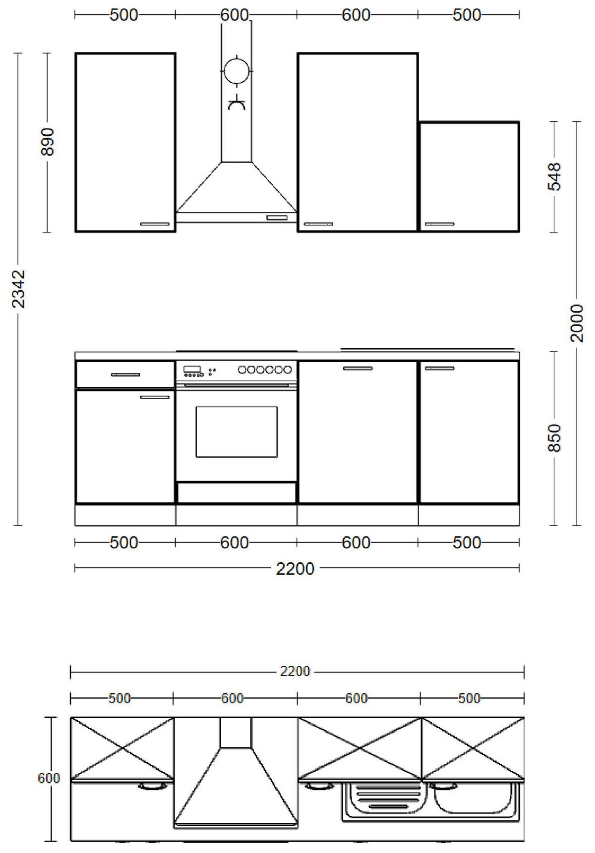Küchenblock Samoa weiß B/H/T: ca. 220x234x60 cm Samoa - Eiche/weiß (220,00/234,00/60,00cm) - Flex-Well