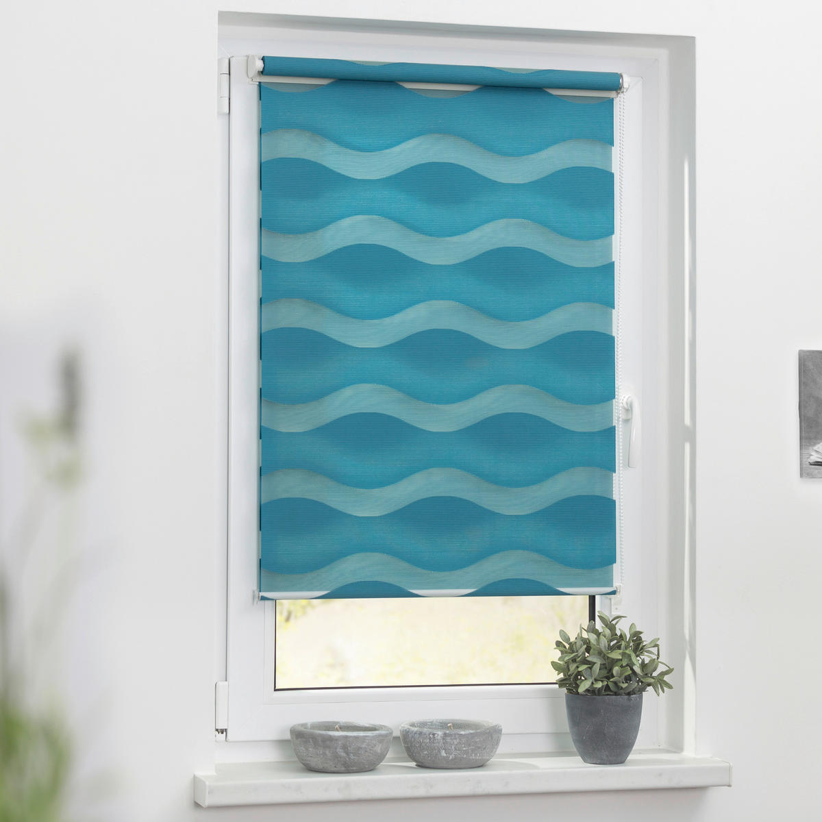 Doppelrollo Duo Welle petrol B/L: ca. 70x150 cm Duo Welle - petrol (70,00/150,00cm) - LICHTBLICK