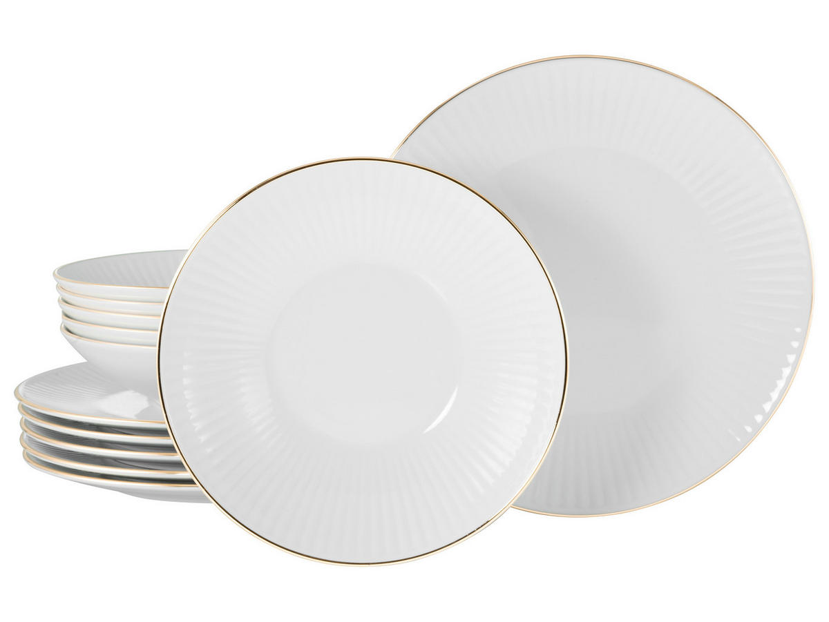 CreaTable Tafelservice Valencia gold Porzellan 12 tlg. Valencia - gold/weiß - CreaTable