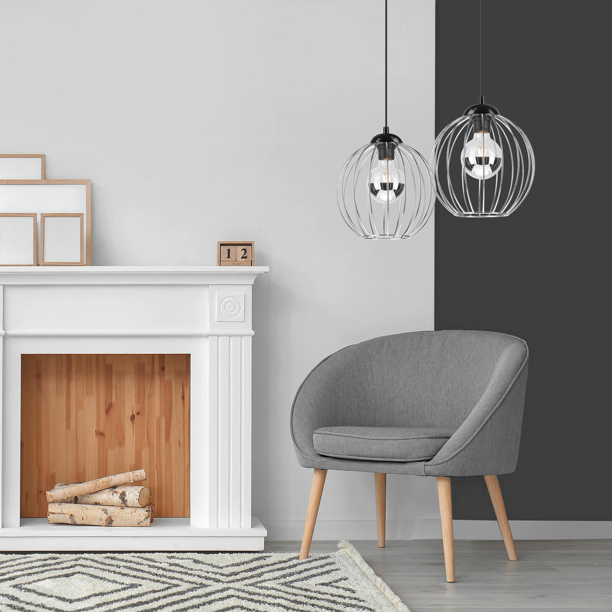 Lamkur Pendelleuchte schwarz Metall B/H/L: ca. 24x86x24 cm E27 2 Brennstellen ZOYA - schwarz (24,00/24,00/86,00cm) - Lamkur