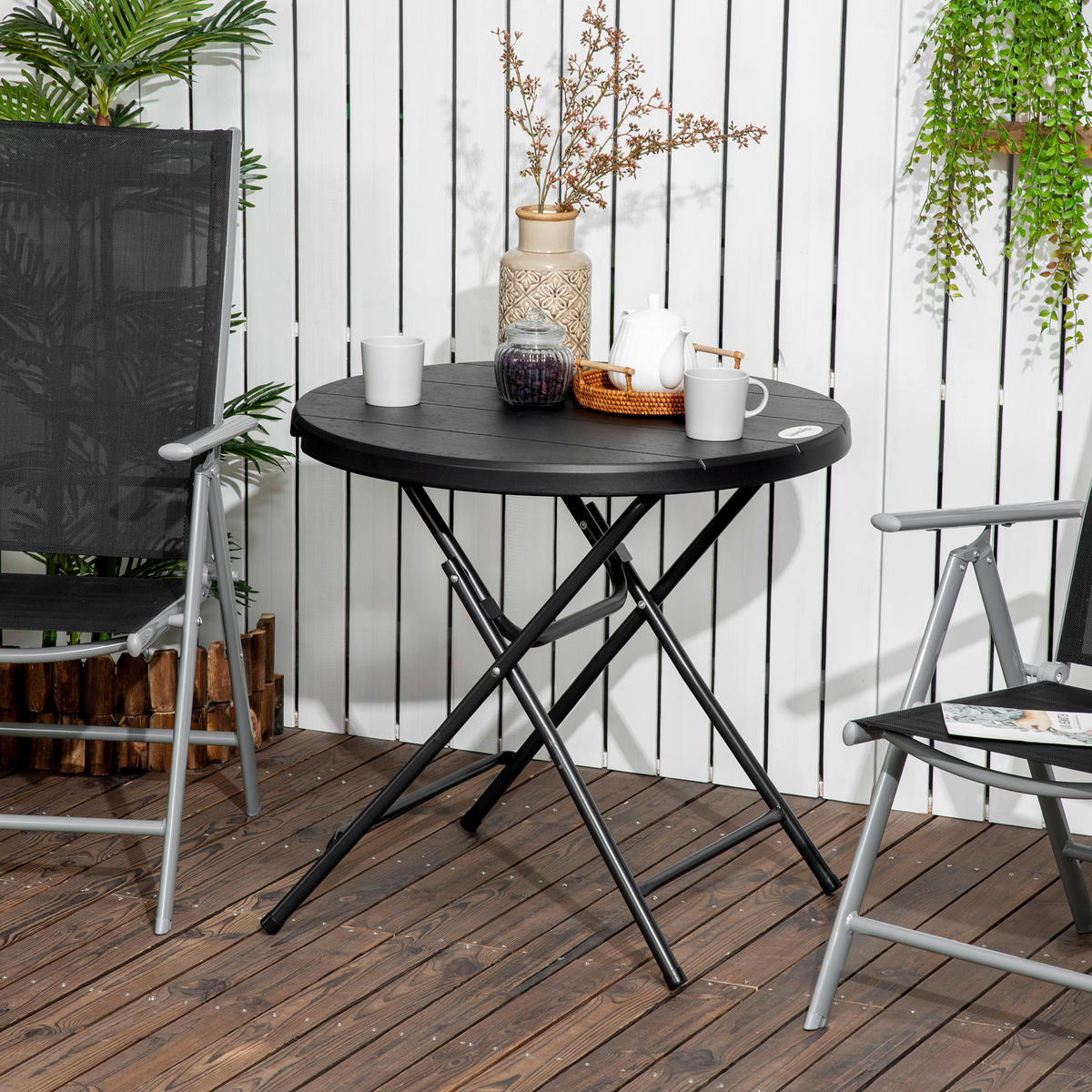 Outsunny Gartentisch dunkelgrau Polyethylen B/H/L: ca. 80x73x80 cm Gartentisch - dunkelgrau (80,00/80,00/73,00cm) - Outsunny