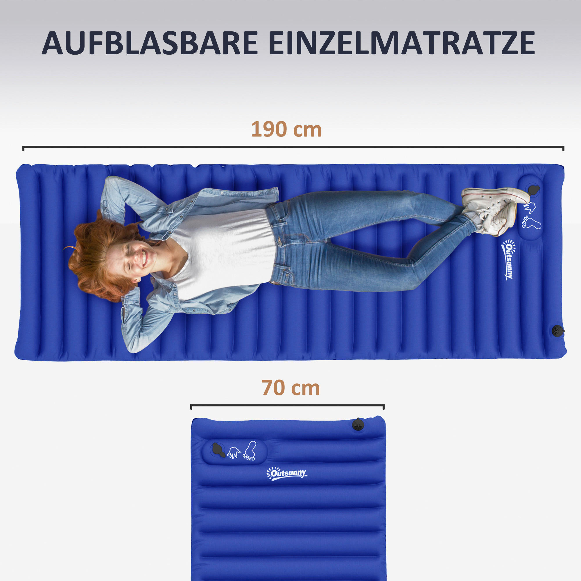Outsunny Luftmatratze blau Polyester B/H/L: ca. 70x10x195 cm Luftmatratze - blau (195,00/70,00/10,00cm) - Outsunny
