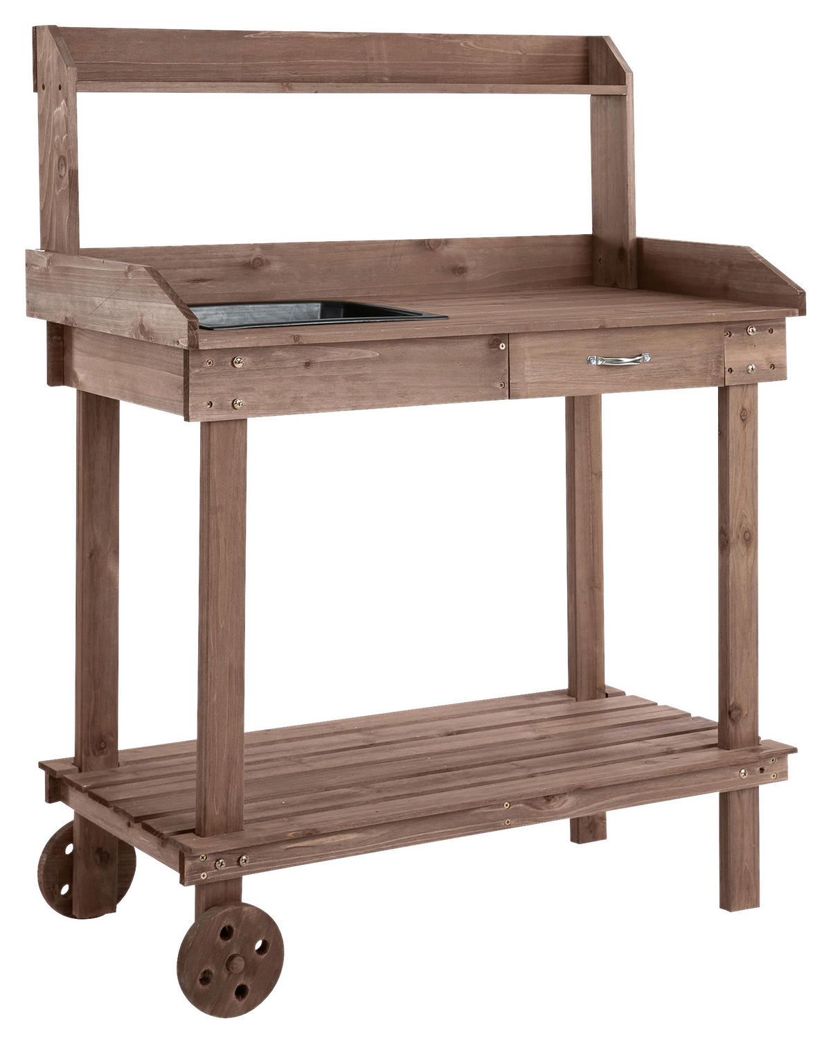 Outsunny Pflanztisch mit Rollen braun B/H/L: ca. 45x119x94 cm Gärtnertisch 845-460BN - braun (94,00/45,00/119,00cm) - Outsunny