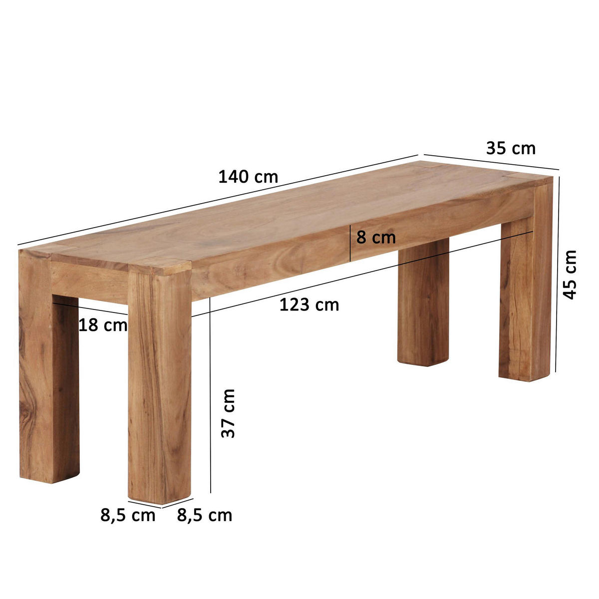 Sitzbank natur Akazie B/H/T: ca. 140x45x35 cm Sitzbank - natur (140,00/45,00/35,00cm) - Wohnling