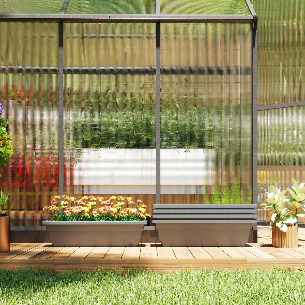 Outsunny Pflanztopf 5er Set grau Kunststoff B/H/L: ca. 21x16x59 cm Pflanztöpfe 5er Set - grau (59,00/21,00/16,00cm) - Outsunny