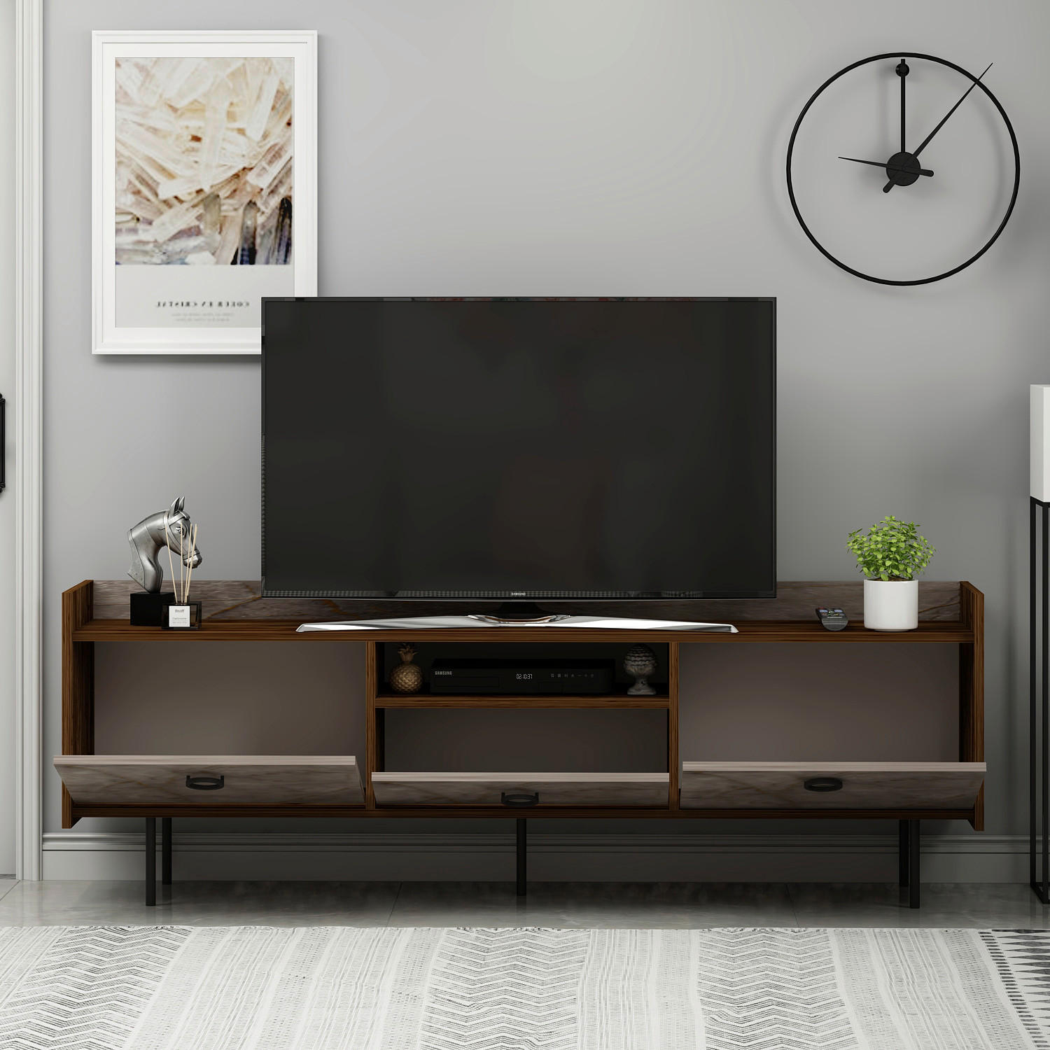 TV-Lowboard Büsra walnuss Nachbildung grau B/H/T: ca. 184x63x37 cm Büsra - walnuss/grau (184,00/63,00/37,00cm) - moebel17