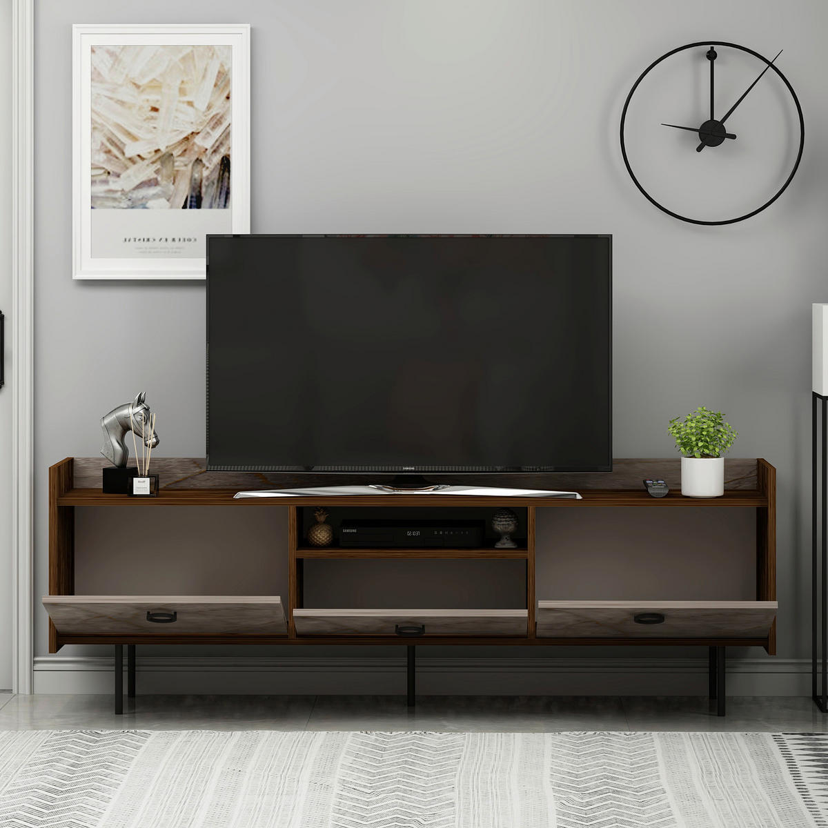 TV-Lowboard Büsra walnuss Nachbildung grau B/H/T: ca. 184x63x37 cm Büsra - walnuss/grau (184,00/63,00/37,00cm) - moebel17