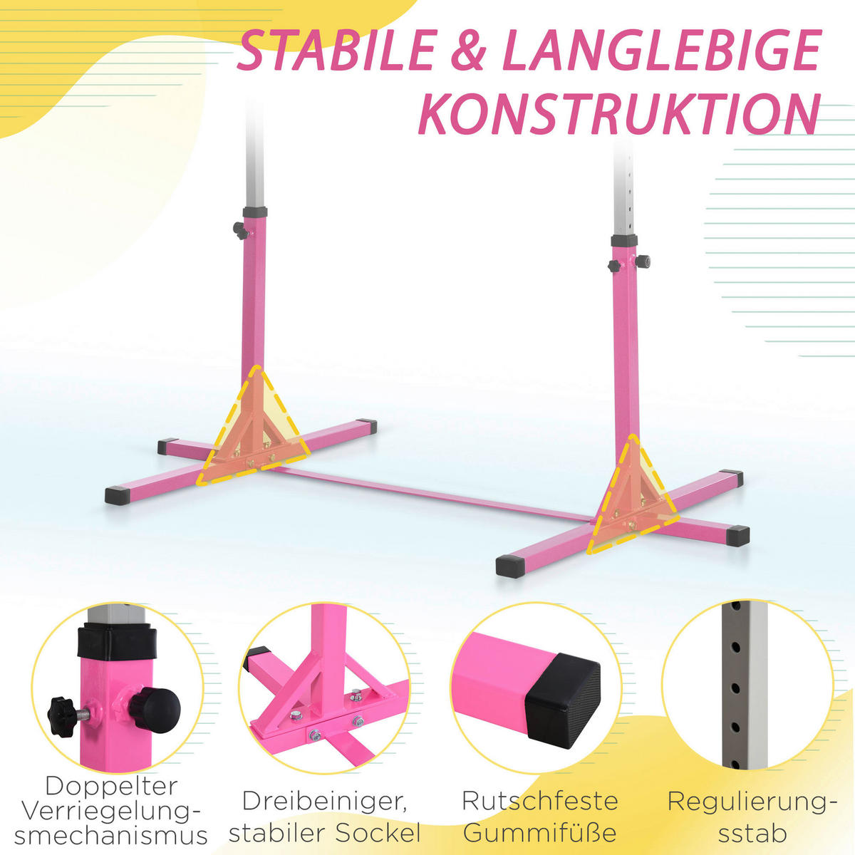 HOMCOM Kinder-Gymnastikstange B/H/L: ca. 121x150x194 cm Kinder-Gymnastikstange - rosa (194,00/121,00/150,00cm) - HOMCOM