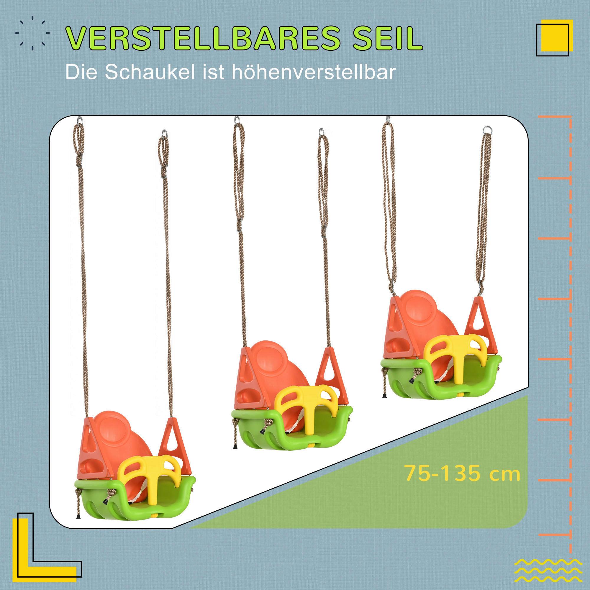 Outsunny Schaukel orange B/H/L: ca. 34x48x180 cm Kinderschaukel - orange/gelb (180,00/34,00/48,00cm) - Outsunny