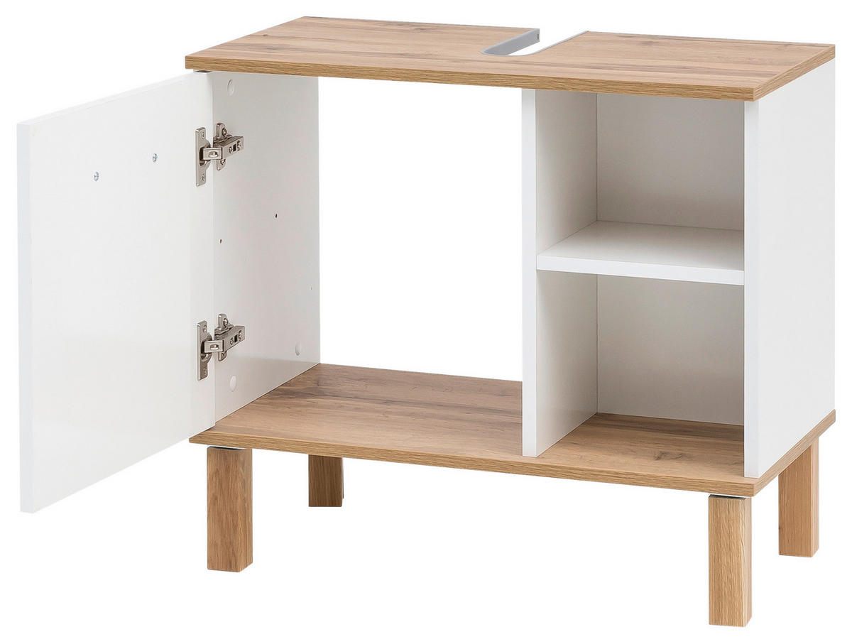Waschbeckenunterschrank Padua weiß glanz Eiche Landhaus Nachbildung B/H/T: ca. 65,2x60,1x35 cm Padua - Eiche/weiß (65,20/60,10/35,00cm) - Möbelpartner