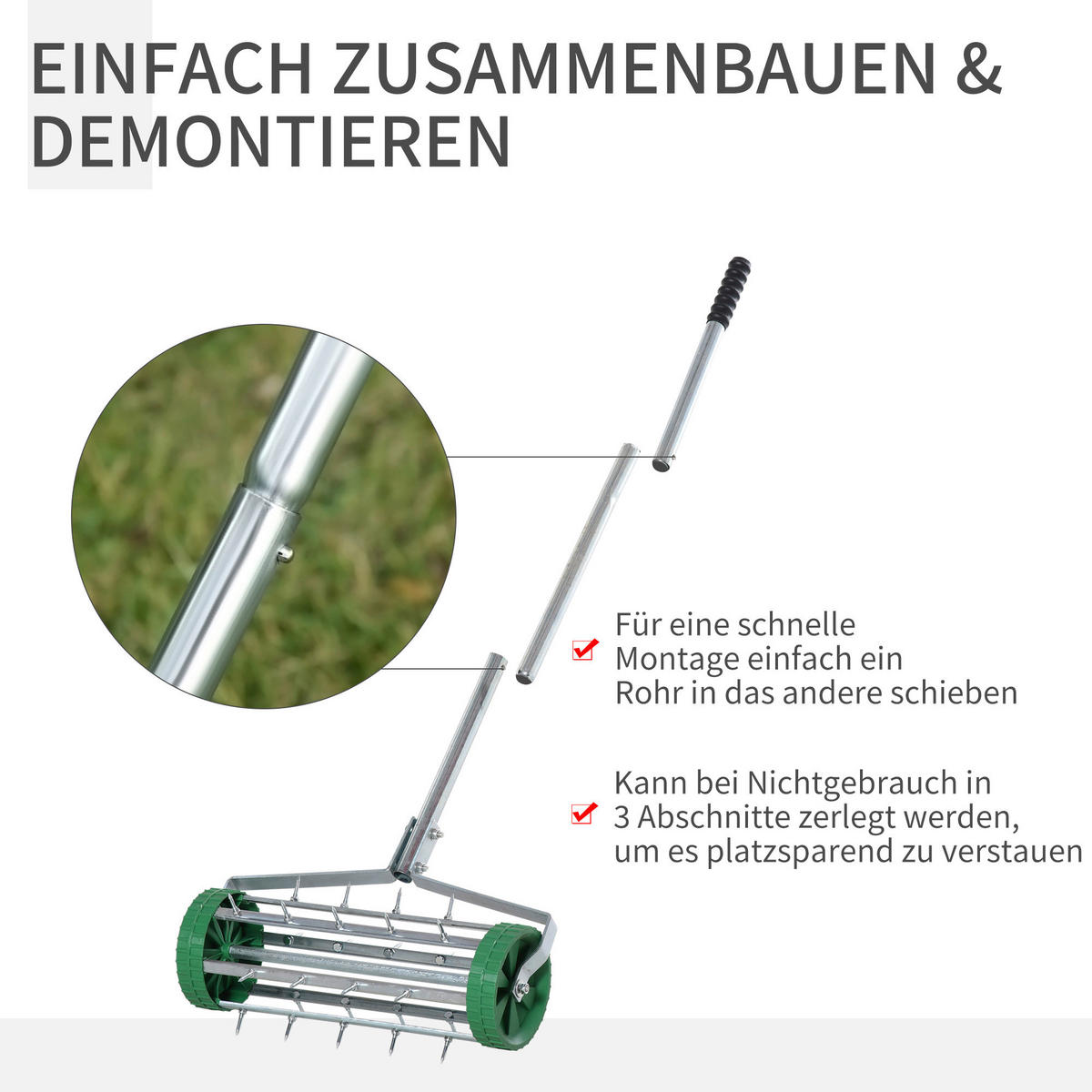 Outsunny Rasenbelüfter Rasenbelüfter 845-022 - grün/silber (135,00/13,00/15,00cm) - Outsunny