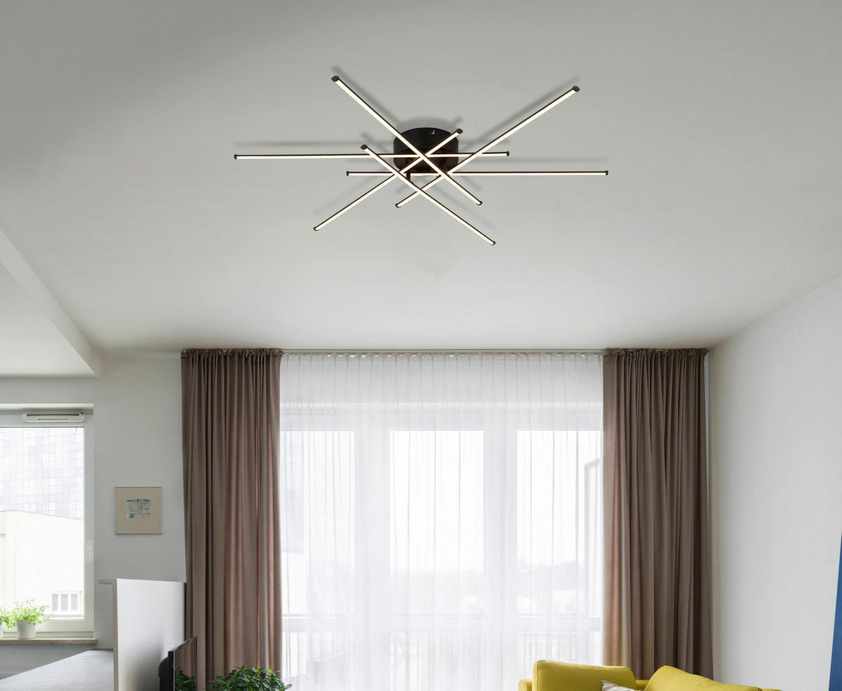 GLOBO LED-Deckenleuchte mattschwarz Opal Kunststoff Metall H/D: ca. 7,7x80 cm 1 Brennstellen LAWSON - Opal/mattschwarz (80,00/7,70cm) - GLOBO