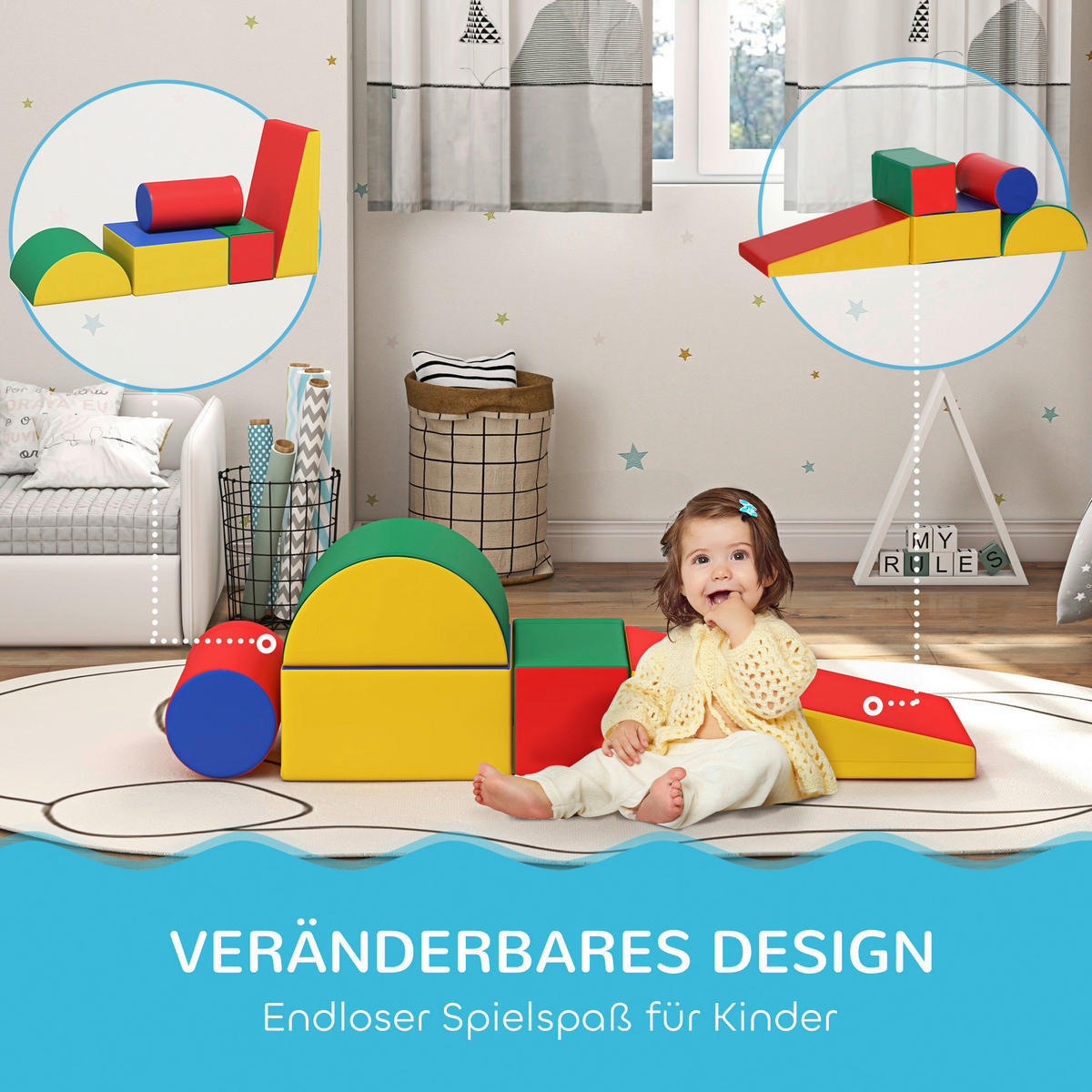 HOMCOM Bausteinset B/H/L: ca. 40,6x20,3x40,6 cm Bausteinset - multicolor (40,60/40,60/20,30cm) - HOMCOM