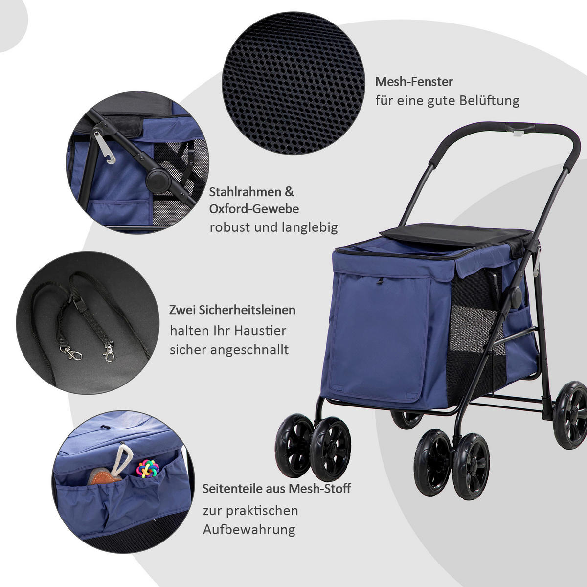 PawHut Hunde-Zubehör blau Polyester B/H/L: ca. 62x102x105 cm Hundewagen - blau (105,00/62,00/102,00cm) - PawHut