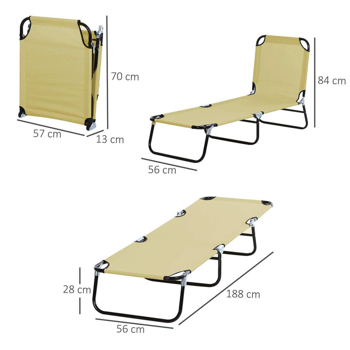 Outsunny Sonnenliege cremeweiß Stahl B/H/L: ca. 56x28x188 cm Sonnenliege - cremeweiß (188,00/56,00/28,00cm) - Outsunny